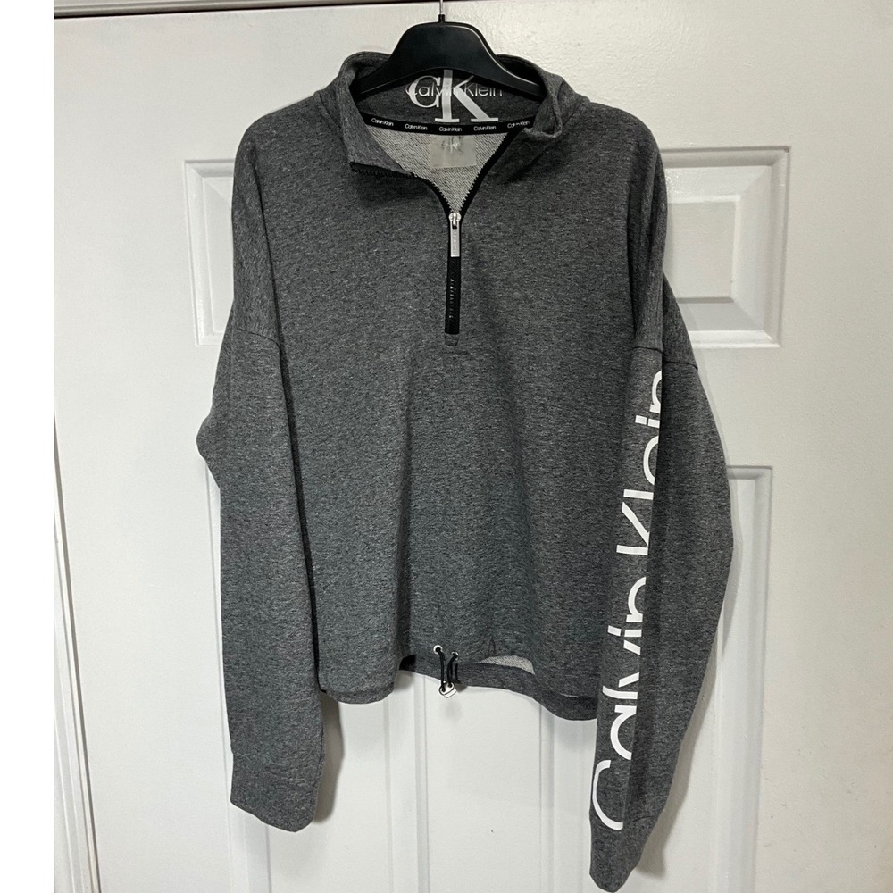 Calvin Klein Performance Womens XL Gray Quarter Zip Logo Sleeve Sweatshirt